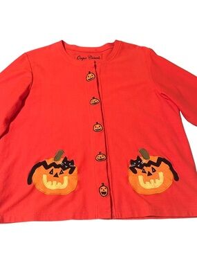 Vintage 90's Cotton Halloween Fall Cardigan Sweater Top By Onque Casuals Cotton
